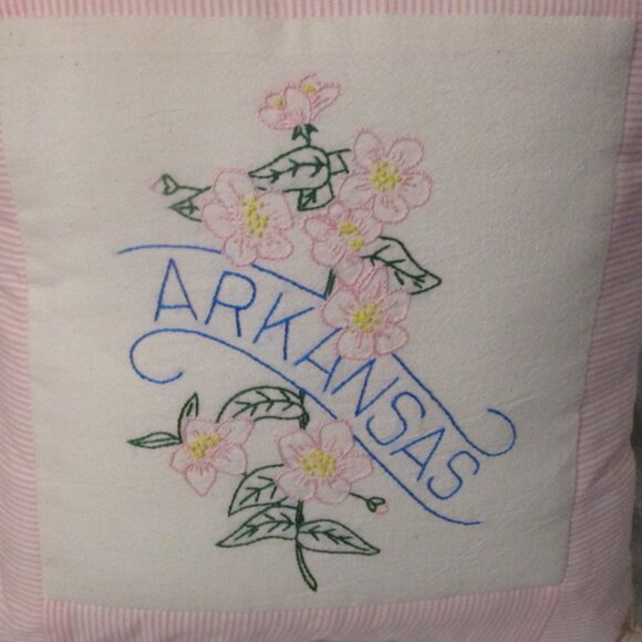 Arkansas Hand Embroidered State Flower Accent Pillow - 16" - Picture 2 of 3